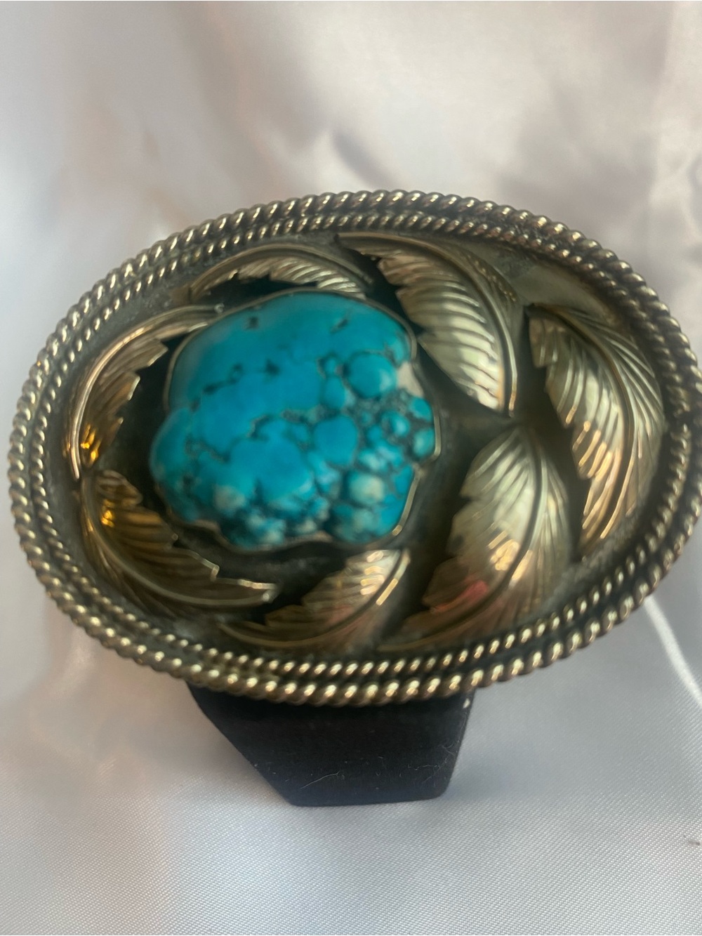 Turquoise Stone Silver-Tone Men's Belt Buckle